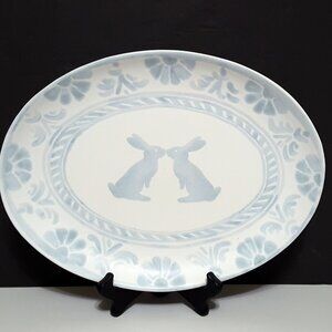 NEW RARE Pottery Barn Chambray Tile Bunny Handcrafted Serving Platter 14" NIB